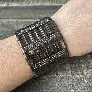 Hammered Bronze and Rhinestone Cuff